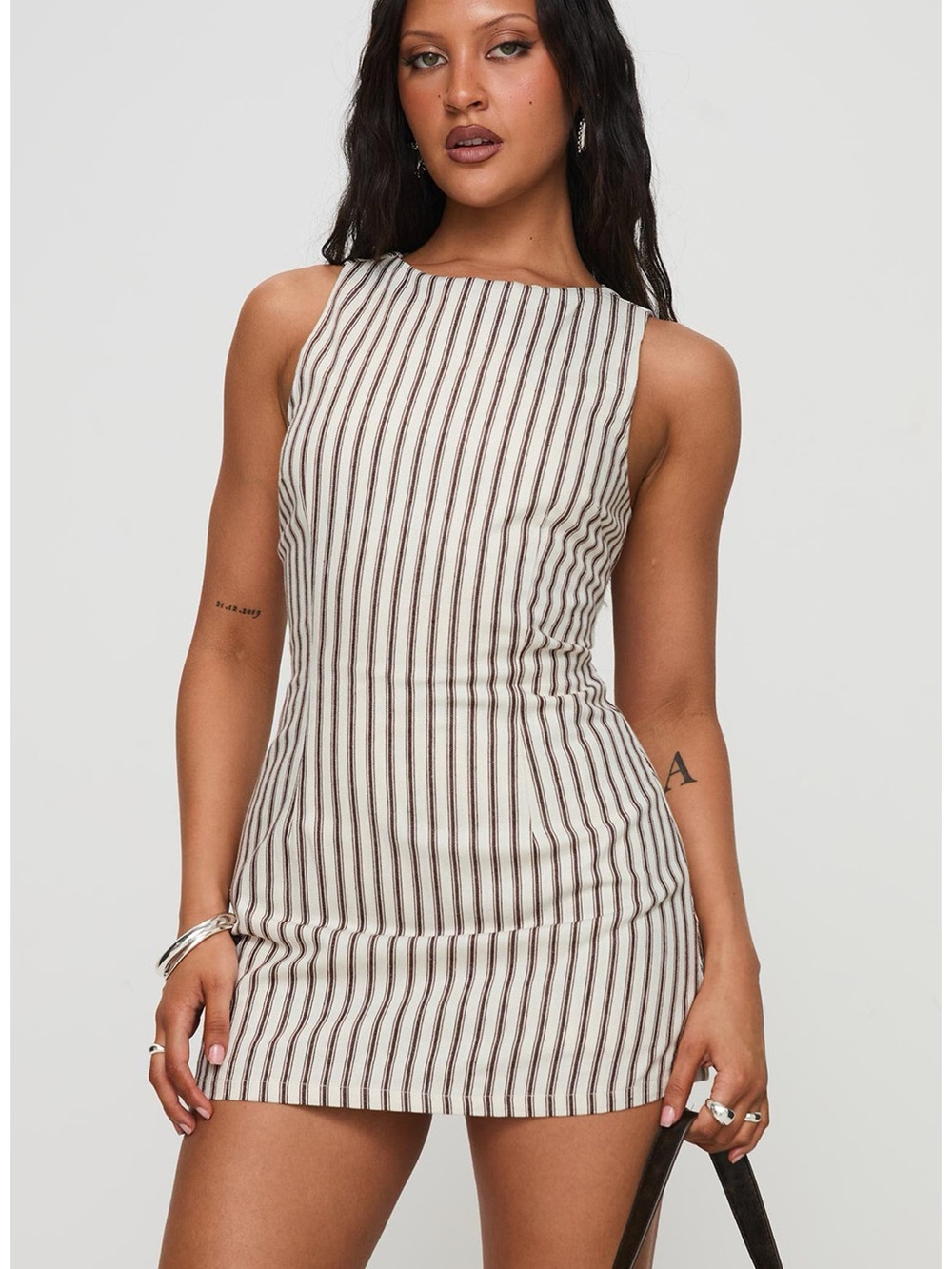 Princess Polly Tall Ivory Yumiko Brown Stripe Romper Dress